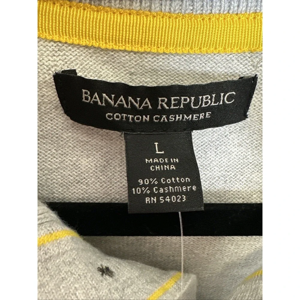 Banana Republic Cotton Cashmere Gray Knit Quarter Button‎ MockNeck Sweater L NWT